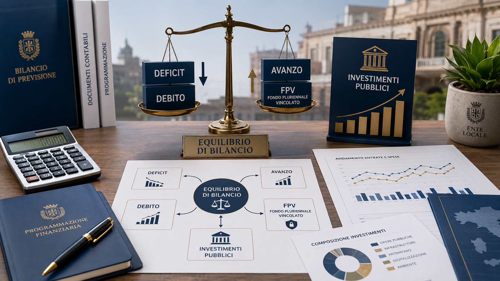 Rapporti tra deficit, debito, avanzo, investimenti, equilibrio, FPV